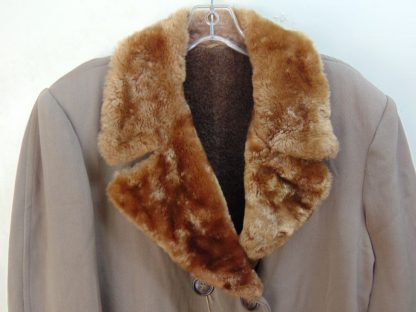 CZ14	1930-40-50's	Vintage Brown Rayon/wool Gabardine w/ Mouton collar Coat heavy weight  Full length chest 47 inches	$150 - Image 2