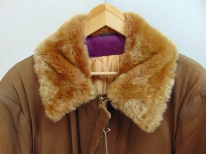 CZ20	1940-50's 	Vintage Cocoa Brown   Rayon/wool Gabardine w/ Mouton collar Coat w/satin quilted liner half length chest 49 inches	$150 - Image 2