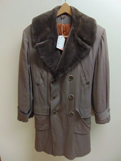 CZ30	1940-50's 	Vintage Gray Rayon/wool Gabardine w/ Mouton collar Coat heavy weight  Full length chest 44 inches	$150