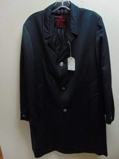 CcS11	1950-60's 	Vintage Sharkskin Black blue Rain  Full length Coat chest 46 inches	$70
