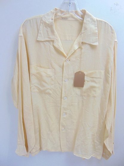 l45s22	1940-50's	 Yellow Gabaedine blend  vintage shirt L two holes need fixing 	$30
