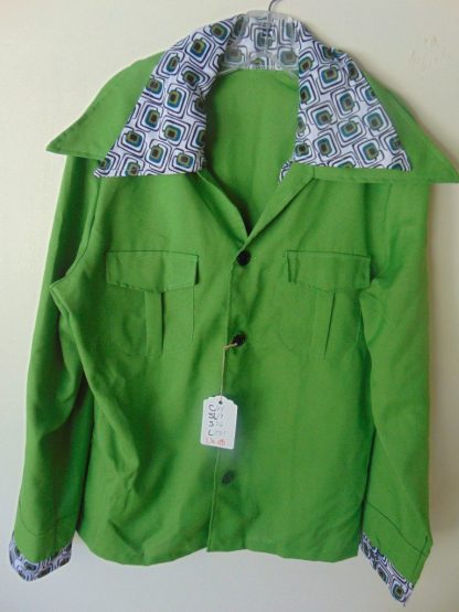 l7s48	1970's	Lime Green Costume? poly or nylon vintage shirt L	$40