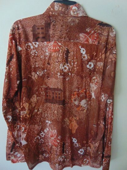 l7s51	1970's	Victorian lady in the Garden poly or nylon vintage shirt L	$40 - Image 3