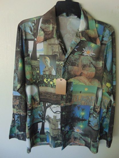 l7s97	1970's	Vintage Pretty Blonde Flower Child Photo poly or nylon Shirt M	$50