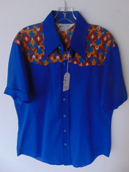 lws14	1970's	Kmart Blue Western meets Disco Fun Vintage Shirt L	$30