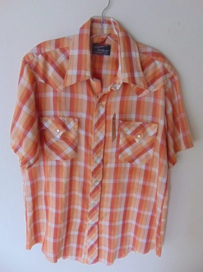 lws16	1970's	Orange Plaid Western Vintage Shirt L	$30