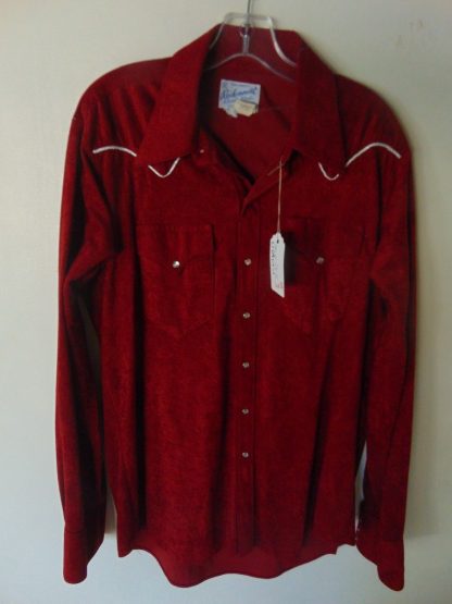 lws33	1970's	Vintage Rockmount Velour Red Western Shirt L	$50