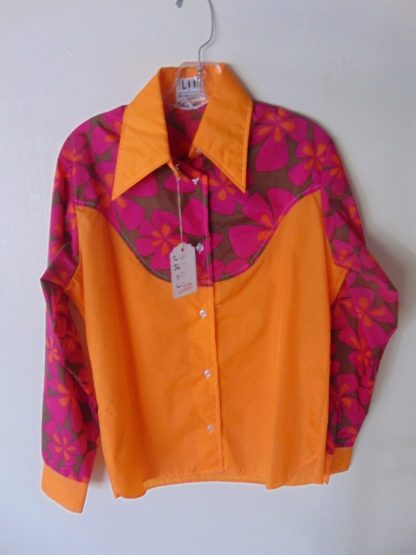 lws55	1970's	Vintage SUPER FASHIONABLE Orange Western Shirt S	$40