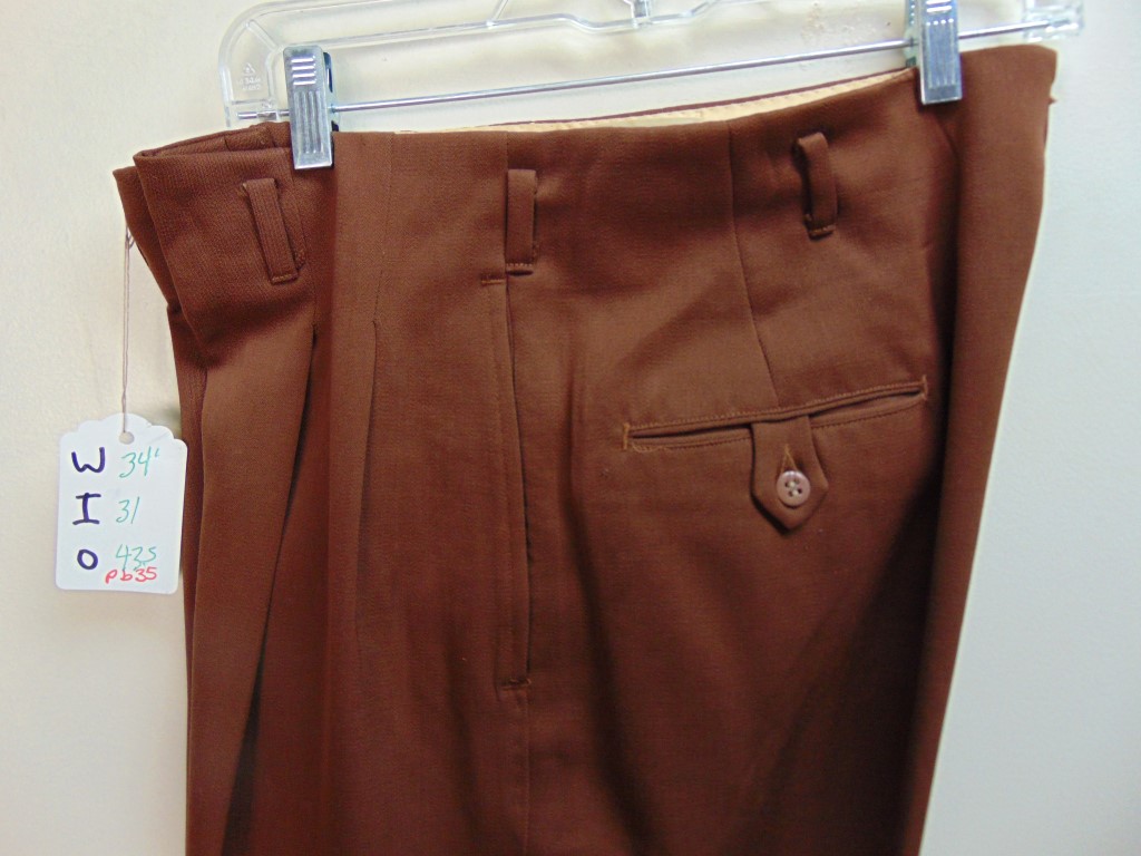 pb35 1940-50's Brown highlights Drop loop/ Hollywood waist rayon/wool  gabardine heavy weight Vintage Slacks W34 $140