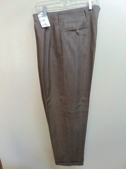 pb51	1940-50's	Brown/red strip Wool Drop loop/Hollywood waist heavy weight Vintage Slacks W34	$140 - Image 2