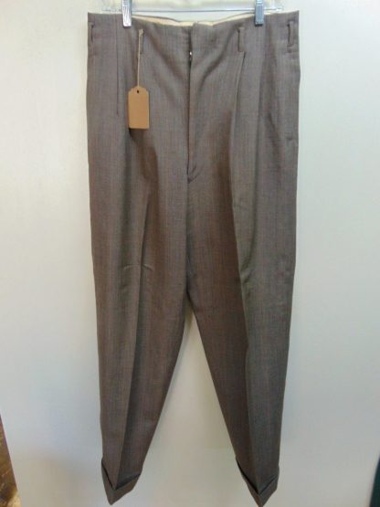 pb51	1940-50's	Brown/red strip Wool Drop loop/Hollywood waist heavy weight Vintage Slacks W34	$140 - Image 6