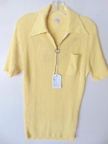 pt72	1970's	Vintage Drummond Yellow zip up super stretchy Polo Style Shirt L	$30