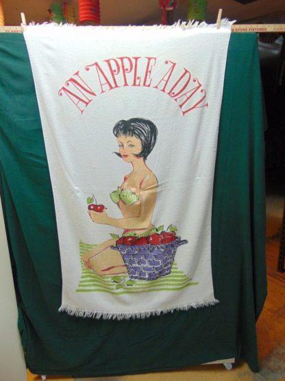 qa16 	1960-70's	 Vintage "An Apple a Day" Beach Towel 	$40