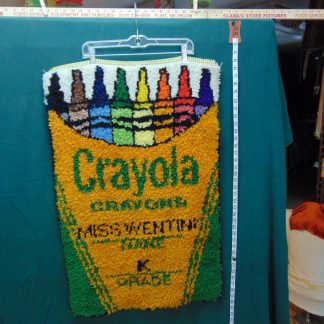 qa188	1970's	Vintage Crochet Crayon Box Pop Art Wall Tapestry	$35