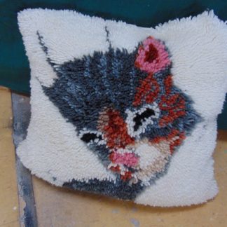 qa193	1970's	Vintage Crochet Kitten Pillow	$15