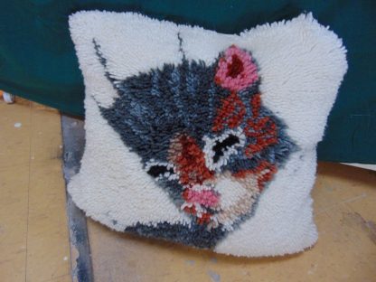 qa193	1970's	Vintage Crochet Kitten Pillow	$15