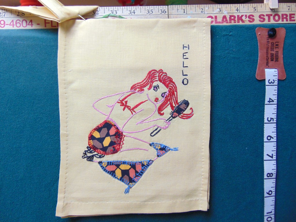 qa26-27 1950's TWO Vintage Embroidered Bikini Girls on cotton $30