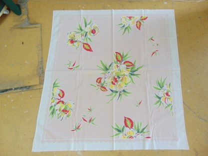 qb7	1940-60's 	Square Vintage floral Tablecloth	$15