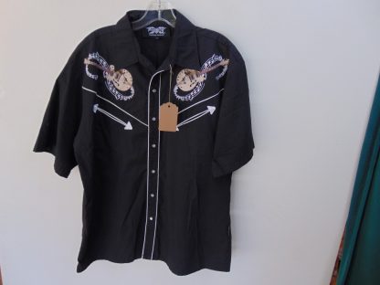 re34		Dragonfly Black Western Vintage Inspired Rockabilly poly/cotton shirt  chest 49  inches	$60