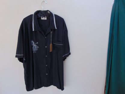 re9		Hula Dancer Chest embroidery Black Two tone Vintage Inspired Rockabilly 100% SILK shirt chest 51  inches	$40