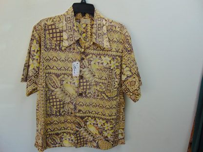 s45h42	1940's	Surfriders Tapa cotton vintage Hawaiian shirt Chest size 46 inches 	$150