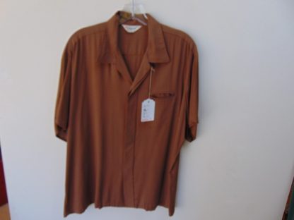 s45s10	1950's	Cool brown with blue check RAYON gab vintage shirt Chest size 50  inches 	$80
