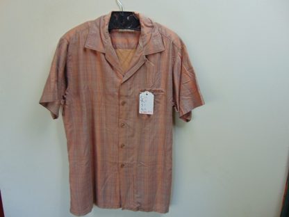 s45s97	1950's	Chest embroidery, slight sharkskin Coppery blue cotton vintage shirt Chest size 44  inches 	$40