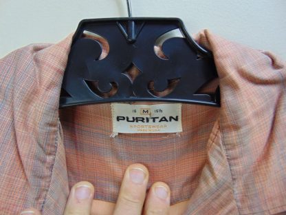 s45s97	1950's	Chest embroidery, slight sharkskin Coppery blue cotton vintage shirt Chest size 44  inches 	$40 - Image 2