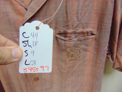 s45s97	1950's	Chest embroidery, slight sharkskin Coppery blue cotton vintage shirt Chest size 44  inches 	$40 - Image 5