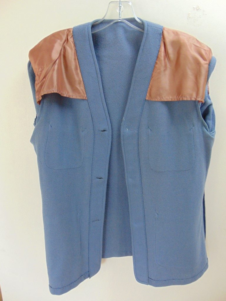 s4c16 1930's Hollywood designed Blue collarless mid weight wool Vintage Sports Coat Chest 44 in. $160 - Image 5