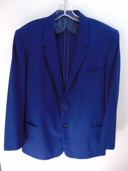 s5c55	1950's	Blue Wool Gabardine Rayon? Heavy weight Vintage Sports Coat Chest 46 in.	$70