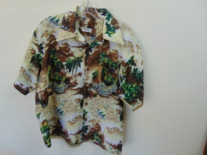 s67h119	1960's	Island life polyester vintage Hawaiian shirt Chest size 47 inches 	$20
