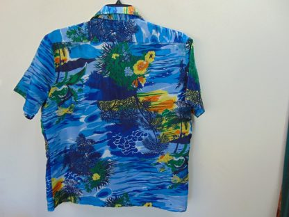 s67h11	1960's	Vibrant Island scene Korean polyester  vintage Hawaiian shirt Chest size 48 inches 	$20 - Image 3