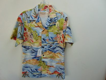 s67h168	1970's	MacIntosh Menu polyester  vintage Hawaiian shirt Chest size 39 inches 	$60