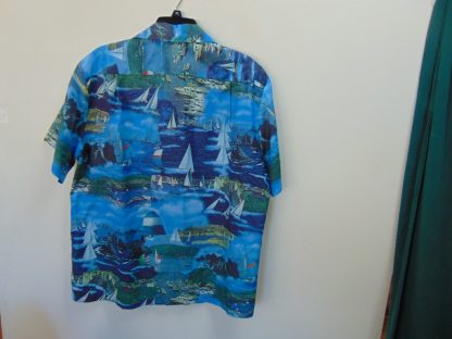 s67h34	1970's	Sailboat Photo print polyester  vintage Hawaiian shirt Chest size 50 inches 	$60 - Image 3