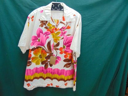 s67h55	1960's	Border Floral cotton vintage Hawaiian shirt Chest size 48 inches 	$50