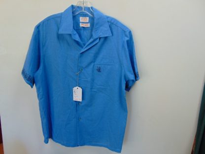 s67h76	1960's	Cute Drummer embroidered chest cotton vintage Hawaiian shirt Chest size 47 inches 	$50