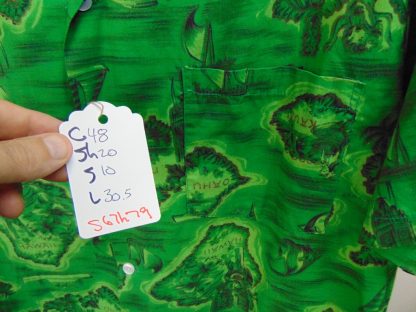s67h79	1960's	Green Hawaiian Islands cotton vintage Hawaiian shirt Chest size 48 inches 	$30 - Image 3