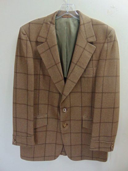 s7c25	1970's	Brown Windowpane mid weight Vintage Sports Coat Chest 44 in.	$50