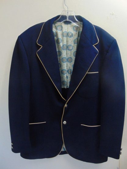 s7c9	1970's	Vintage Navy Blue with yellow pipping polyester mid weight Jacket Chest 42 in.	$30