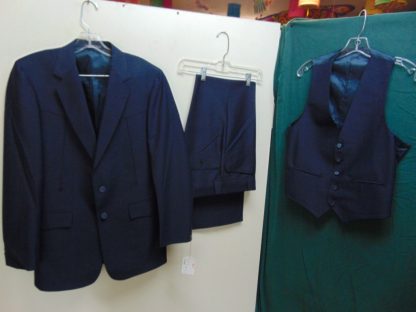 s7t10	1970's	Vintage Black Shiney Western Polyester Single Breasted medium weight suit Chest size 42 inches	$80