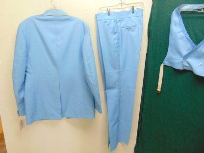 s7t16	1970's	Vintage Deadstock Powder Blue Polyester with Ribbon trim Single Breasted medium weight suit Chest size 43 inches	$250 - Image 8