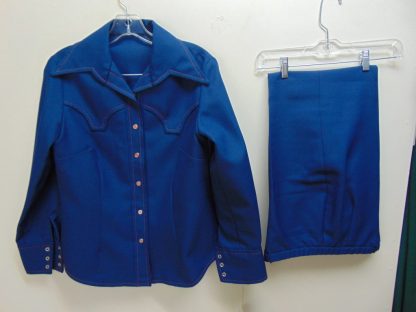 s7t4	1970's	Vintage Womans Blue Polyester Western Dance Single Breasted light weight suit Chest size 36 inches	$60
