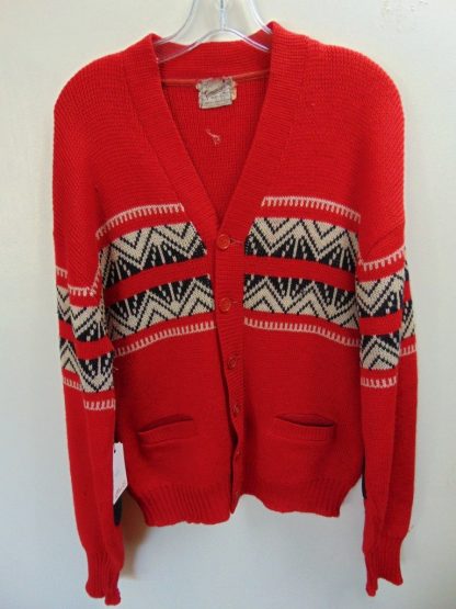 sMLw25	1940-50's	 Vintage Older Pretty Red Cardigan Sweater (46) Chest size 44 inches	$120