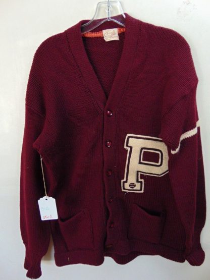 sXw11	1940's	Vintage Maroon School Wool Cardigan Letterman Sweater  Chest size 46 inches	$90