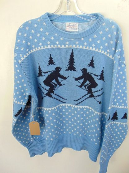 sXw30	1960's	Vintage Knitted on Swiss Machines Acrylic Skiers (XL) Sweater Chest size 50 inches	$50