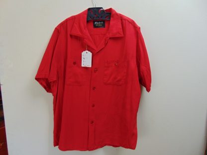 ssb25	1950-60's	Red Vintage Bowling Shirt  RAYON gabardine Chest size 50 inches	$60