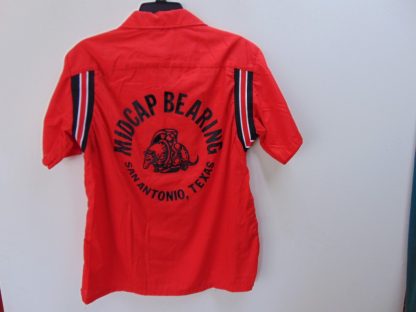 ssb54	1970's	Red Black Vintage Bowling Shirt perma press Chest size 42+ inches	$40