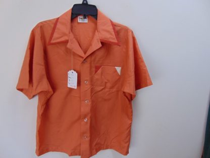 ssb58	1970's	Orange Vintage Bowling Shirt perma press  Chest size 46 inches	$40