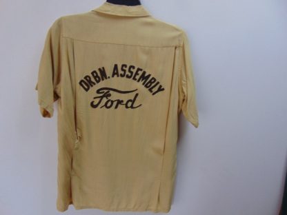 ssb69	1950-60's	 Detroit FORD factory Vintage Bowling Shirt RAYON gabardine  Chest size 42+ inches	$90